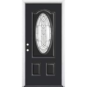 36 in. x 80 in. Chatham 3/4 Oval Lite Right-Hand Inswing Painted Steel Prehung Front Exterior Door with Brickmold