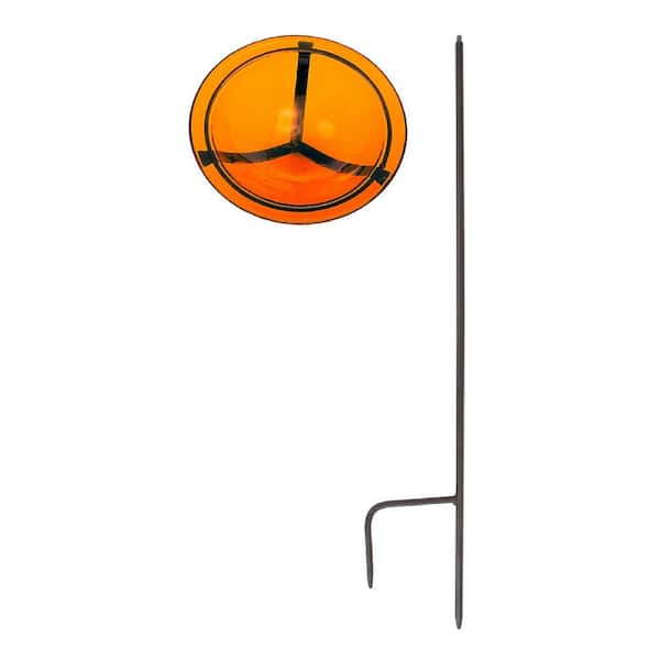 ACHLA DESIGNS 12.5 in. Dia Mandarin Orange Crackle Glass Birdbath Bowl with Stake