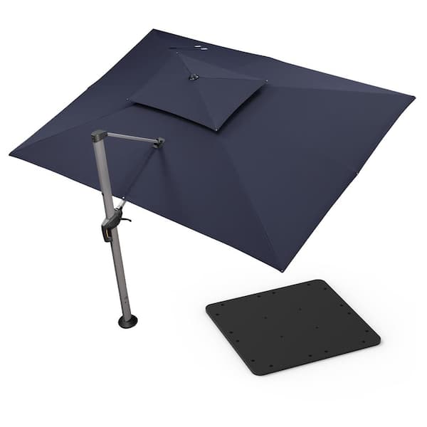 PURPLE LEAF 10 ft. x 13 ft. High-Quality Aluminum Cantilever Polyester Outdoor Patio Umbrella with Base Plate, Navy Blue