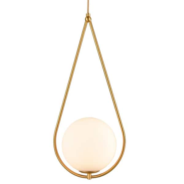 CLAXY 60 Watt 1 Light Gold Finished Shaded Pendant Light with Milk glass Glass Shade and No Bulbs Included