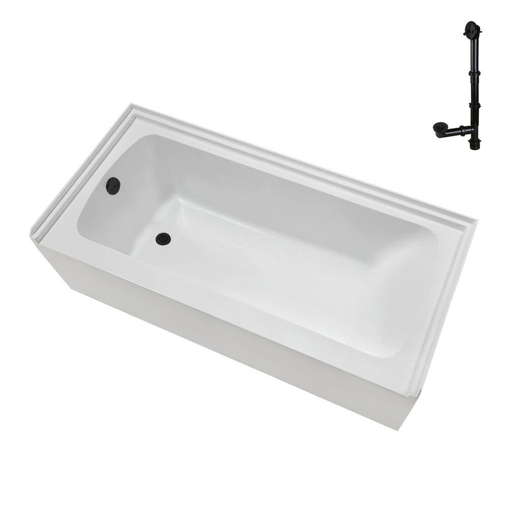 Glossy White Acrylic Alcove Bathtub with Matte Black Trim