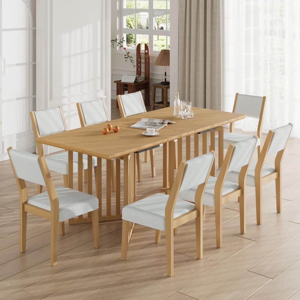 9-Piece Natural Wood Top Extendable Dining Table Set Seats-8 with a Removable 24 in. Leaf, 8-Gray Linen Chairs price history on PriceWatchPro