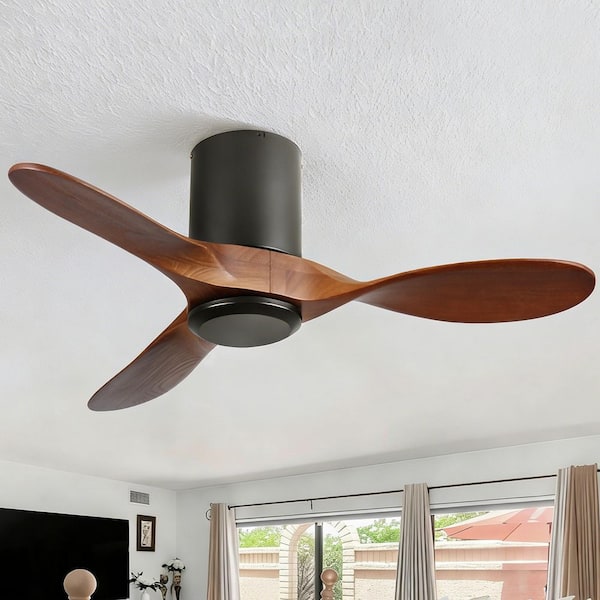 42 in. Black 3-Wood Blades Flush Mount Standard Ceiling Fan with DC Motor and Remote Included