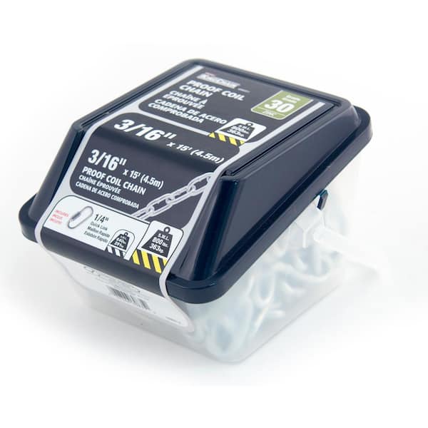3/16 in. x 15 ft. Grade 30 Proof Coil Chain Zinc Plated Grab-N-Go Plastic Tub
