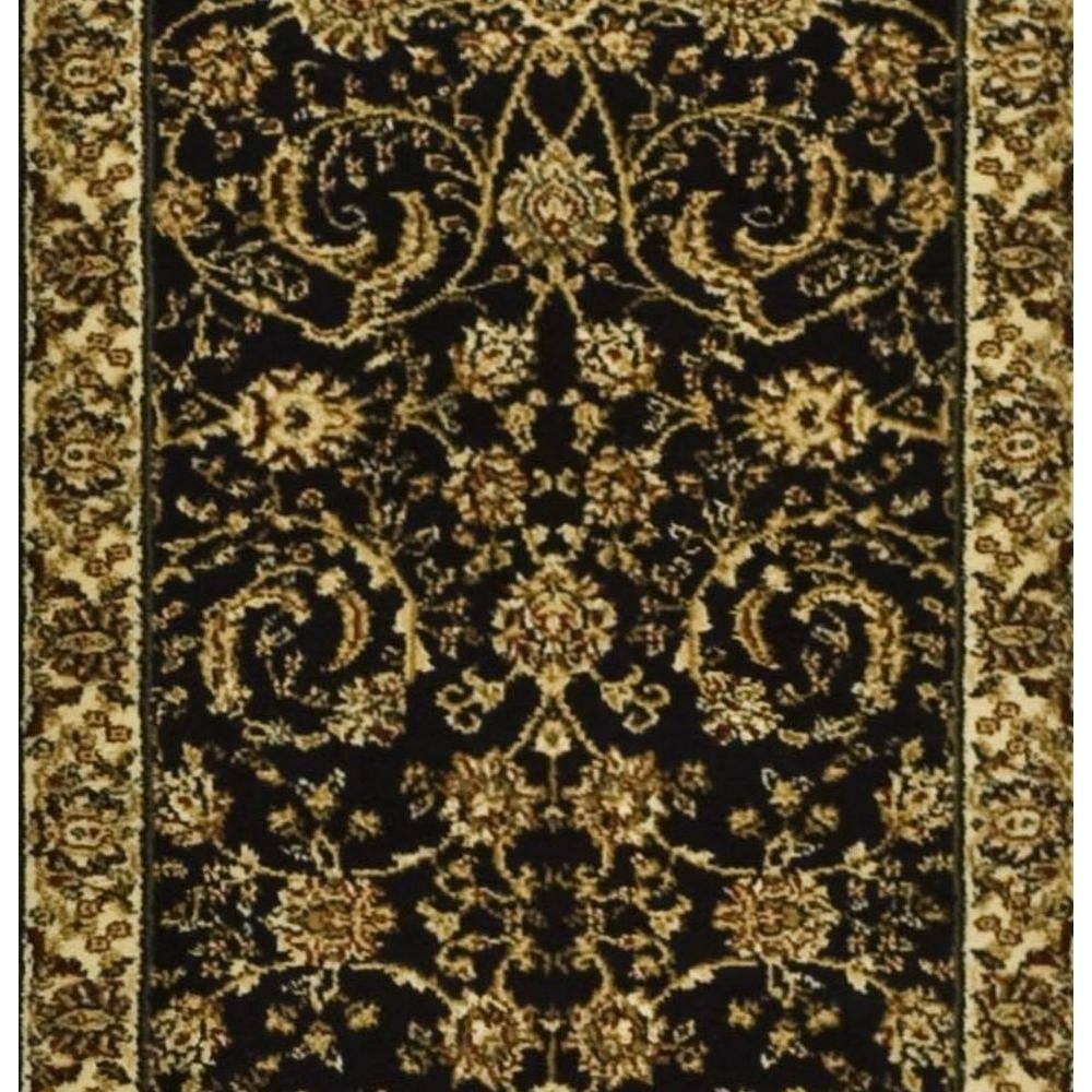 Black Floral Hand-Knotted Synthetic Runner Rug