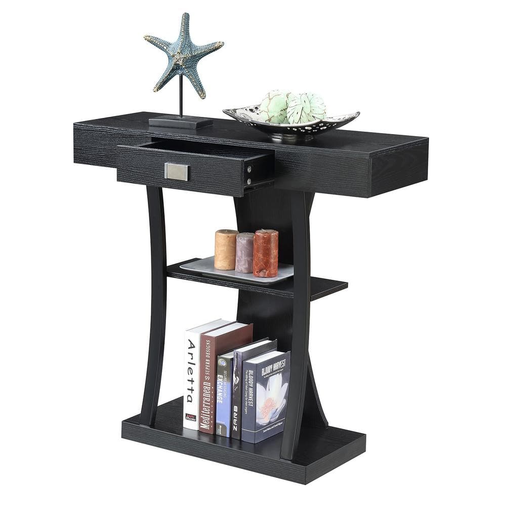 Newport Black Wood and Metal Console Table with Storage