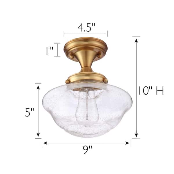 Schoolhouse 9 in. 1-Light Satin Gold Semi-Flush Mount Light