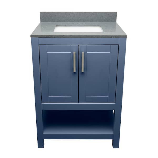 Ella Taos 25 in. W x 19. in D. x 36 in. H Bath Vanity in Navy Blue with Quartz Stone Galaxy Grey Top with White Basin