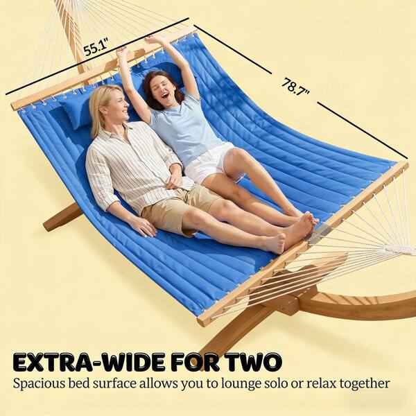 2-Person Navy Blue Wood Porch Swing, Patio Swing Chair Double