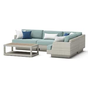 Portofino Comfort Gray 5-Piece Aluminum Patio Conversation Sectional Seating Set with Sunbrella Spa Blue Cushions
