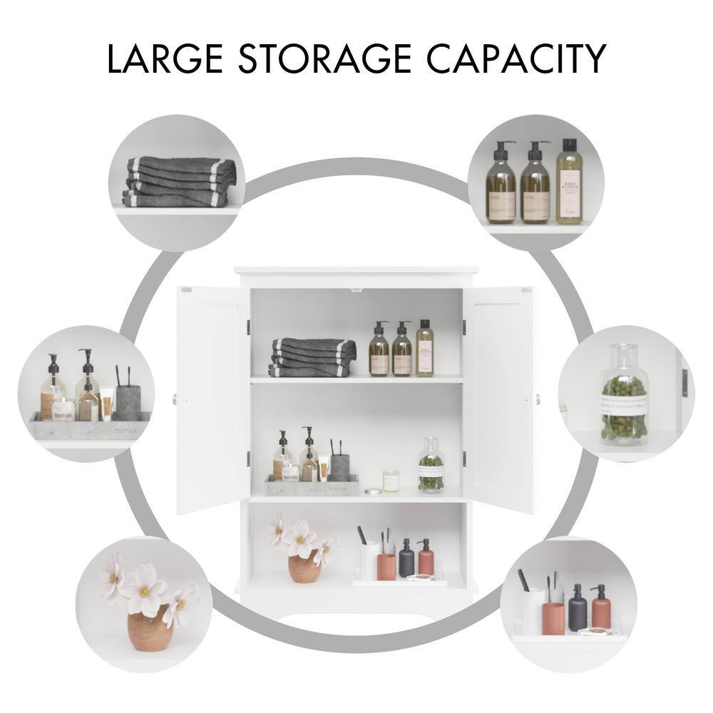 White Wood Over-the-Toilet Storage with Adjustable Shelves and Doors