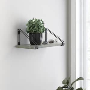 24 in. x 8 in. x 6 in. Grey Stained Solid Pine Decorative Wall Shelf with Matte Black Wire Frame Steel Brackets