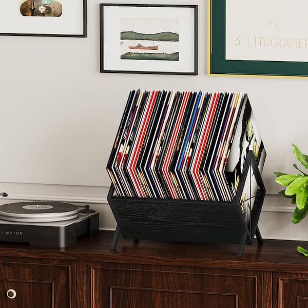 Angel Sar Black 80-100 LP Vinyl Record Storage Rack, Retro Angel Sar Black 80-100 LP Vinyl Record Storage Rack, Retro