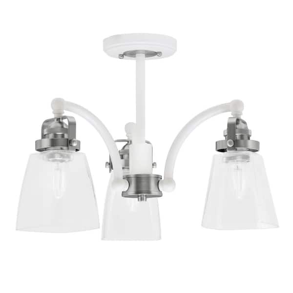 Unbranded Decatur 16 in. 3-Light White and Nickel Semi-Flush with 4.5 in. Clear Bubble Glass Shade No Bulbs Included