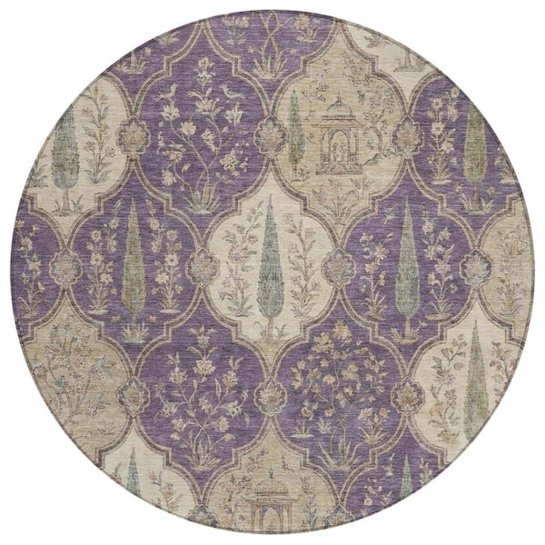 Chantille Machine Washable Indoor/Outdoor Abstract ACN3018 Plum 8 ft. x 8 ft. Round Rug
