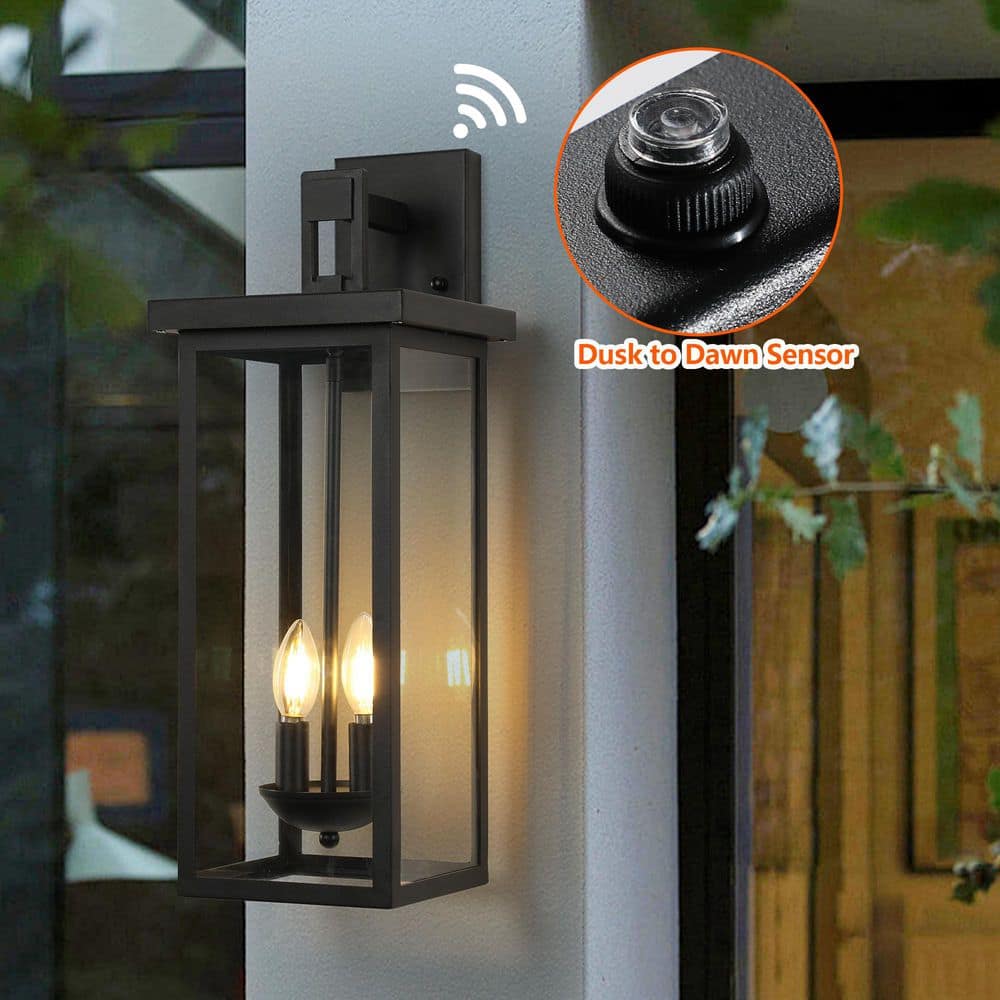 7 in. W x 22 in. H Black Aluminum Dusk to Dawn Hardwired Outdoor Wall Lantern Sconce with Clear Glass Shades price history on PriceWatchPro