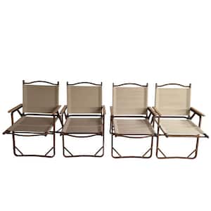 Anky Natural Brown Aluminium Oxford Fabric Portable Folding Lawn Chairs Large Size for Camping (Set of 4)
