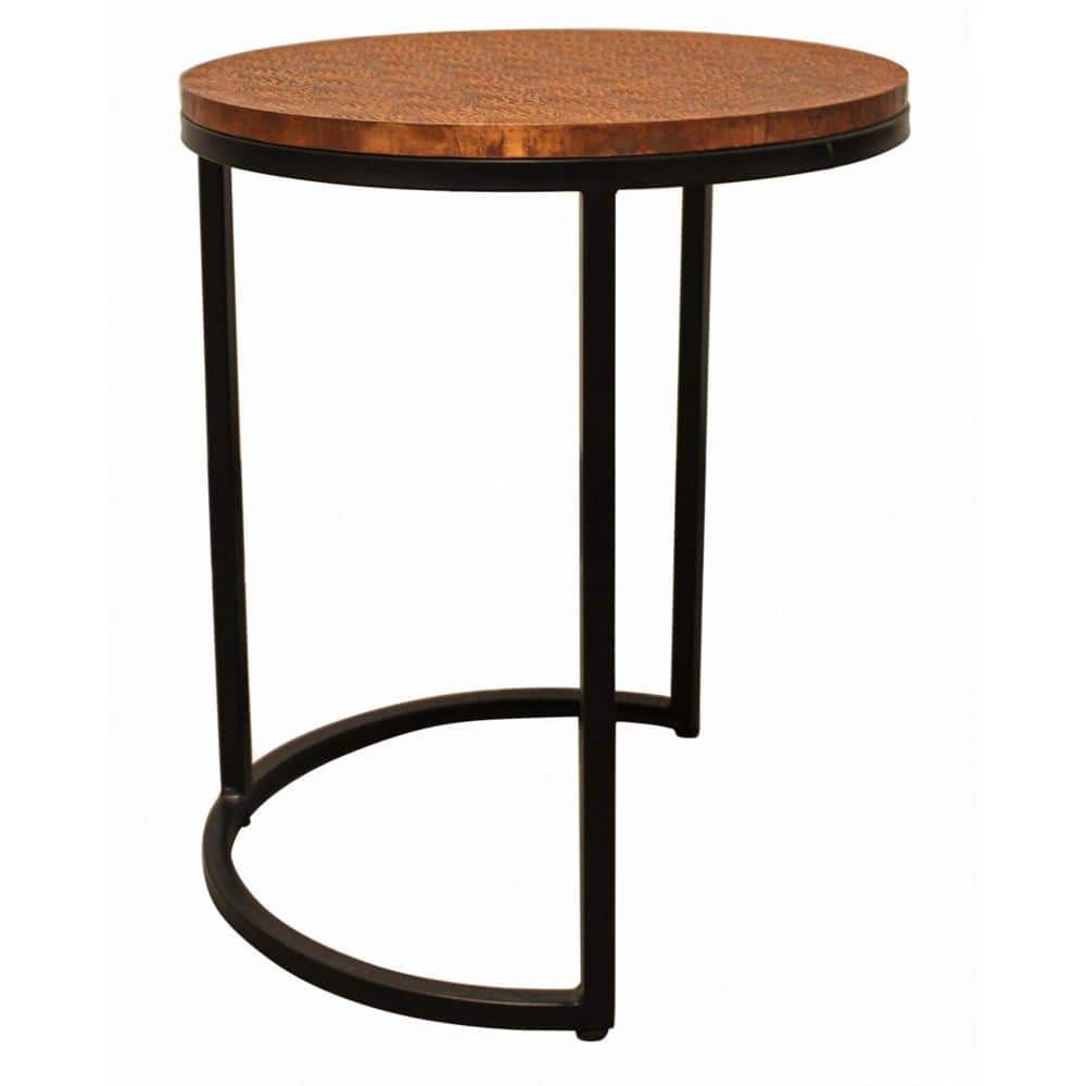 HomeRoots Valerie 18 in. Copper/Black Round Metal End Table 2000488532 The Home Depot