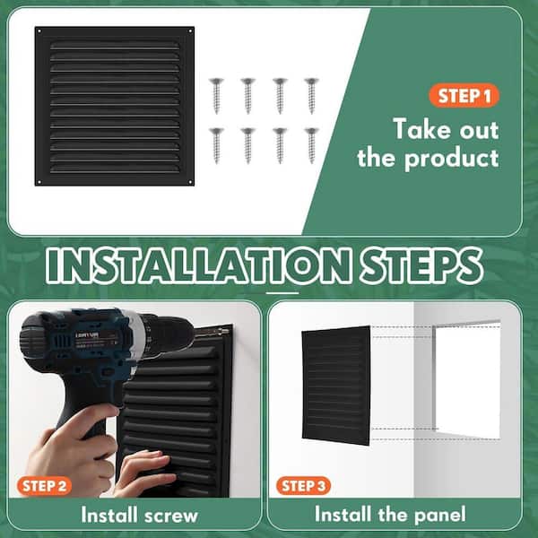 KIWDZFU 6x6 Square Black Aluminum Gable Wall Mesh Vent with Screen