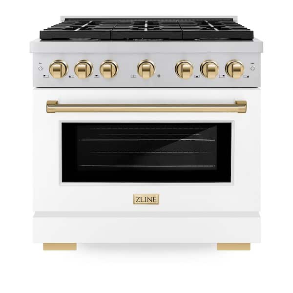 Autograph Edition 36 in. 6-Burner Gas Range with Convection Oven in Stainless Steel, White Matte and Polished Gold