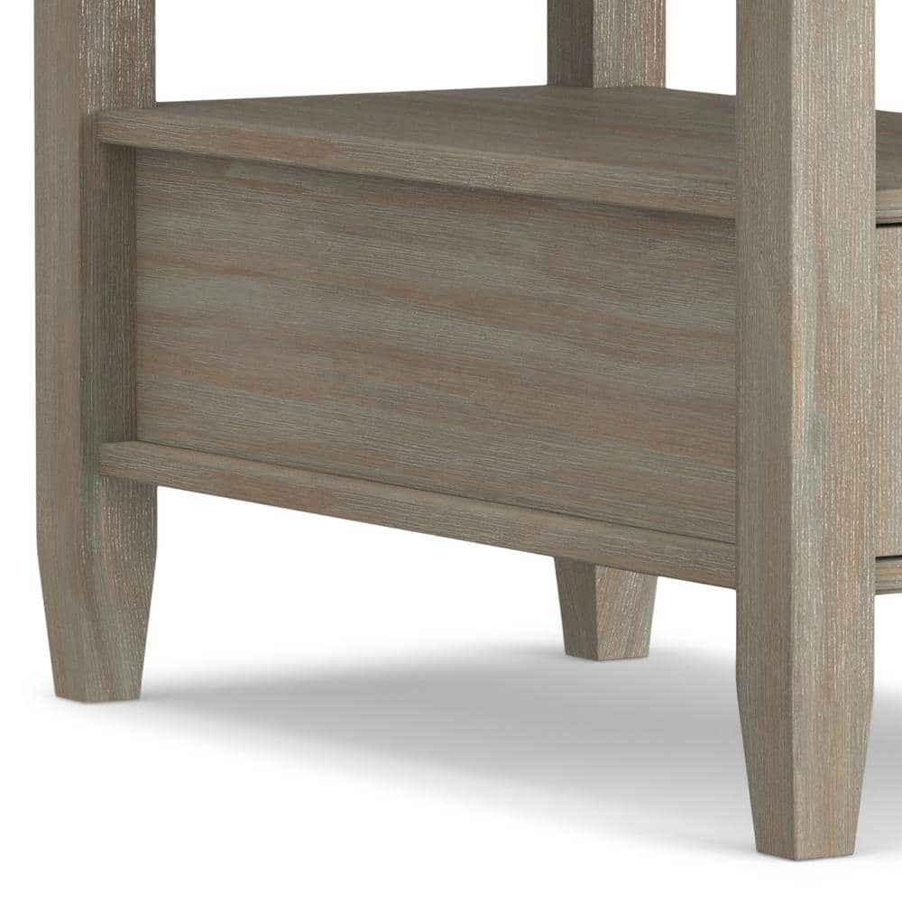 Distressed Gray Solid Wood End Table with Storage