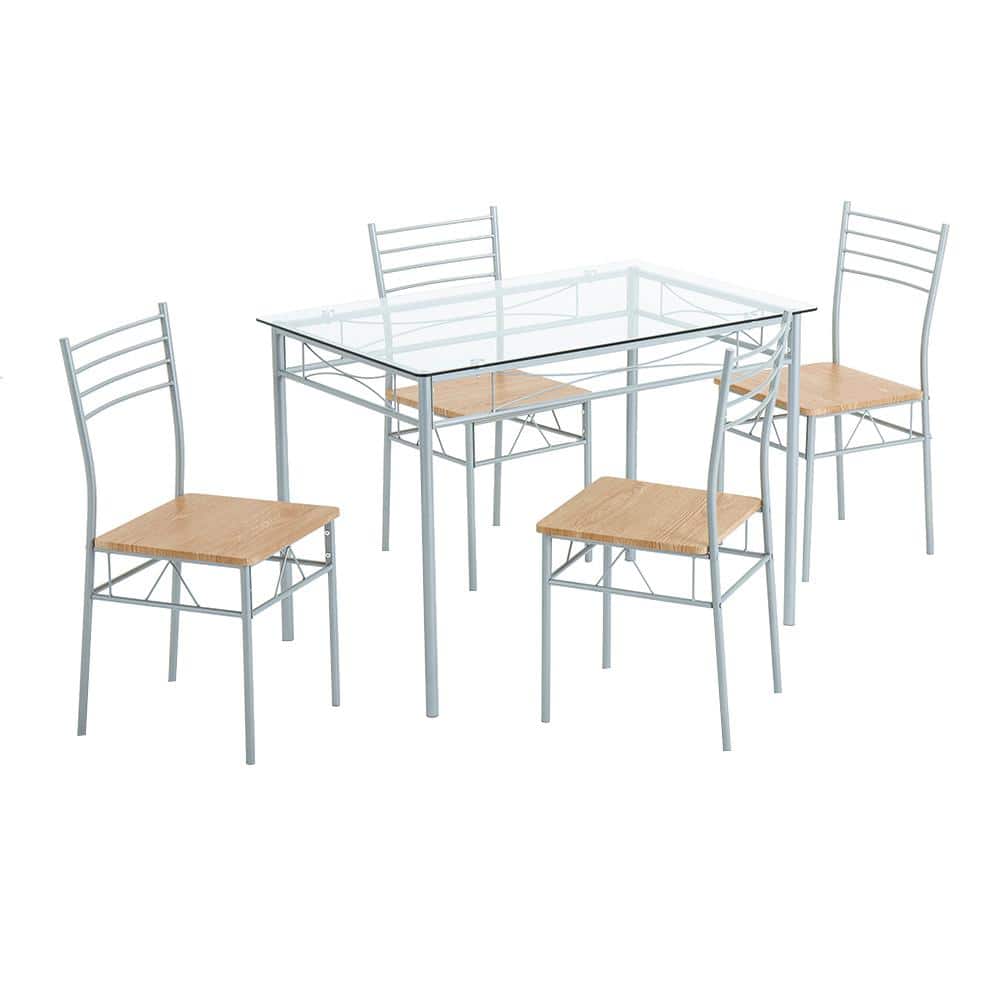 Iron Glass 5-Piece Beige Dining Set