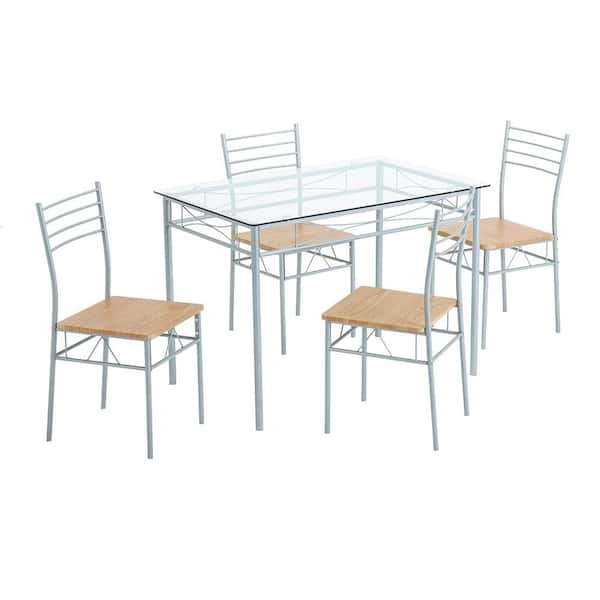 Karl home Iron Glass 5-Piece Beige Dining Set