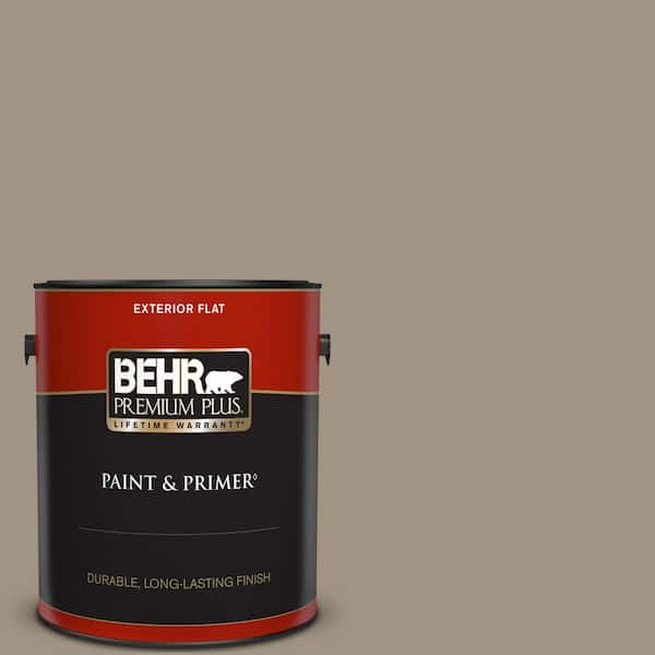 BEHR PREMIUM PLUS 1 gal. #BNC-24 Shadow Taupe Flat Exterior Paint & Primer