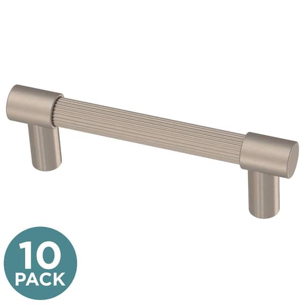 (10-Pack) Fluted 3 in. (76 mm) Modern Satin Nickel Cabinet Handle Drawer Bar Pulls