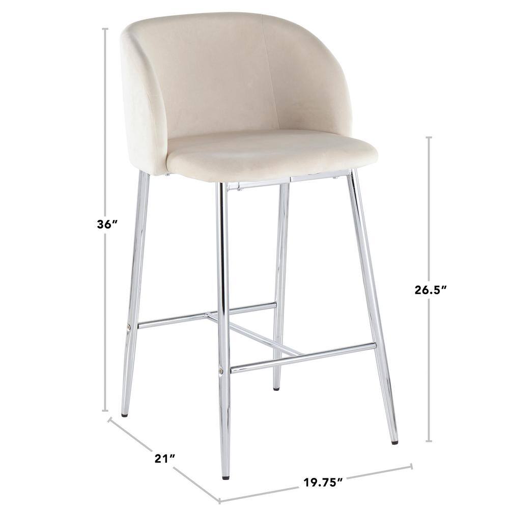 Fran Chrome and Cream Velvet Contemporary Counter Stool, Set of 2