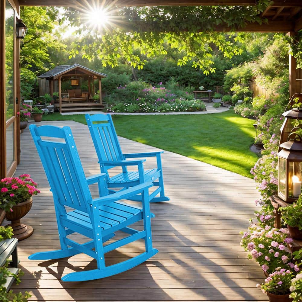 Set of 2 Blue Weather Resistant Plastic Rocking Armchairs