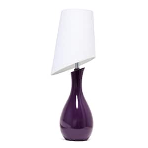29 in. Curved Purple Ceramic Table Lamp with Asymmetrical White Shade
