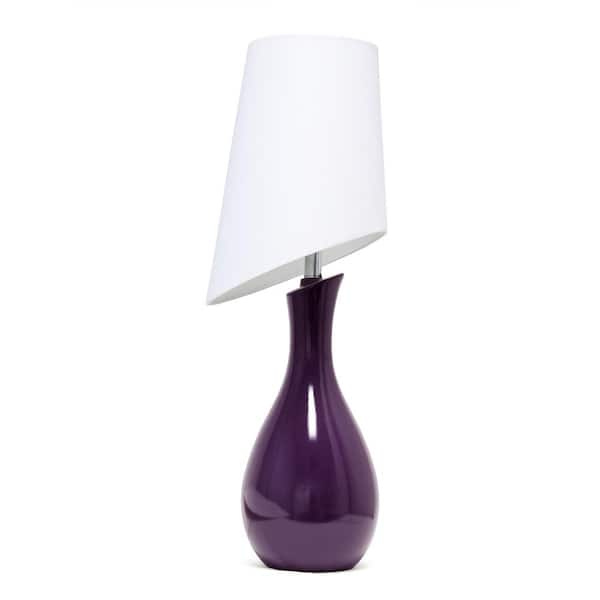 Elegant Designs 29 in. Curved Purple Ceramic Table Lamp with Asymmetrical White Shade