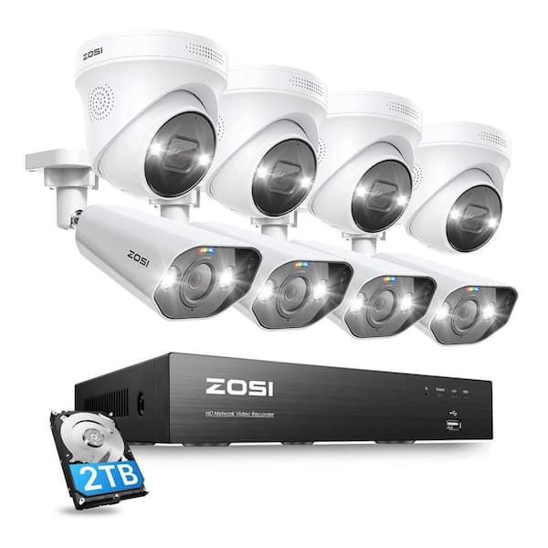4K Ultra HD 8-Channel POE 2TB NVR Security System with 8X 8MP Wired Spotlight Security IP Cameras, AI Human Detection