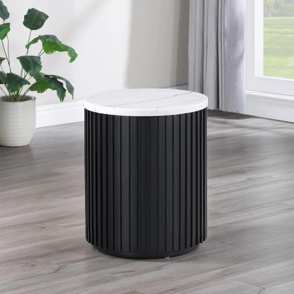Steve Silver Colvin 18 in. White Marble Round Black End Table