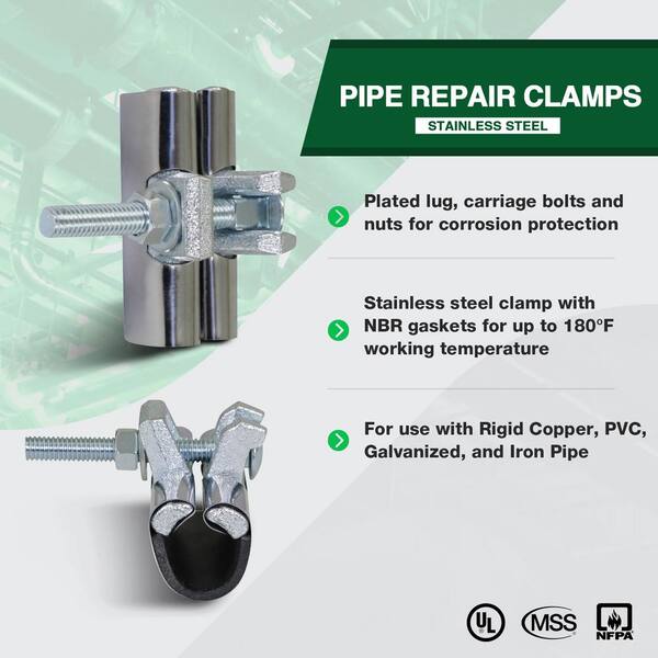 The Plumber's Choice 1-1/2 in. IPS Pipe Repair Clamp, Stainless