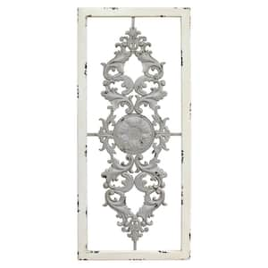 Distressed Scroll Panel Metal White Wood Framed Wall Art