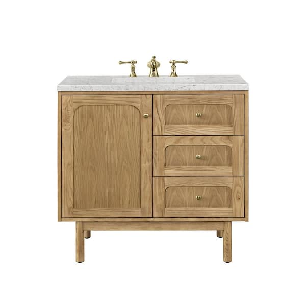 James Martin Vanities Laurent 36.0 in. W x 23.5 in. D x 34.2 in. H Bathroom Vanity in Light Oak with Eternal Jasmine Pearl Quartz Top