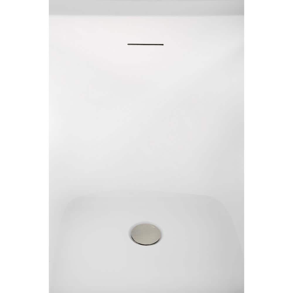 51" Glossy White Acrylic Freestanding Soaking Bathtub with Bamboo Tray