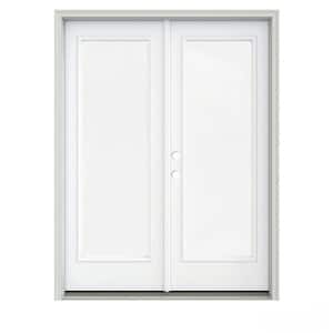 60 in. x 80 in. White Painted Steel Right-Hand Inswing Full Lite Glass Stationary/Active Patio Door