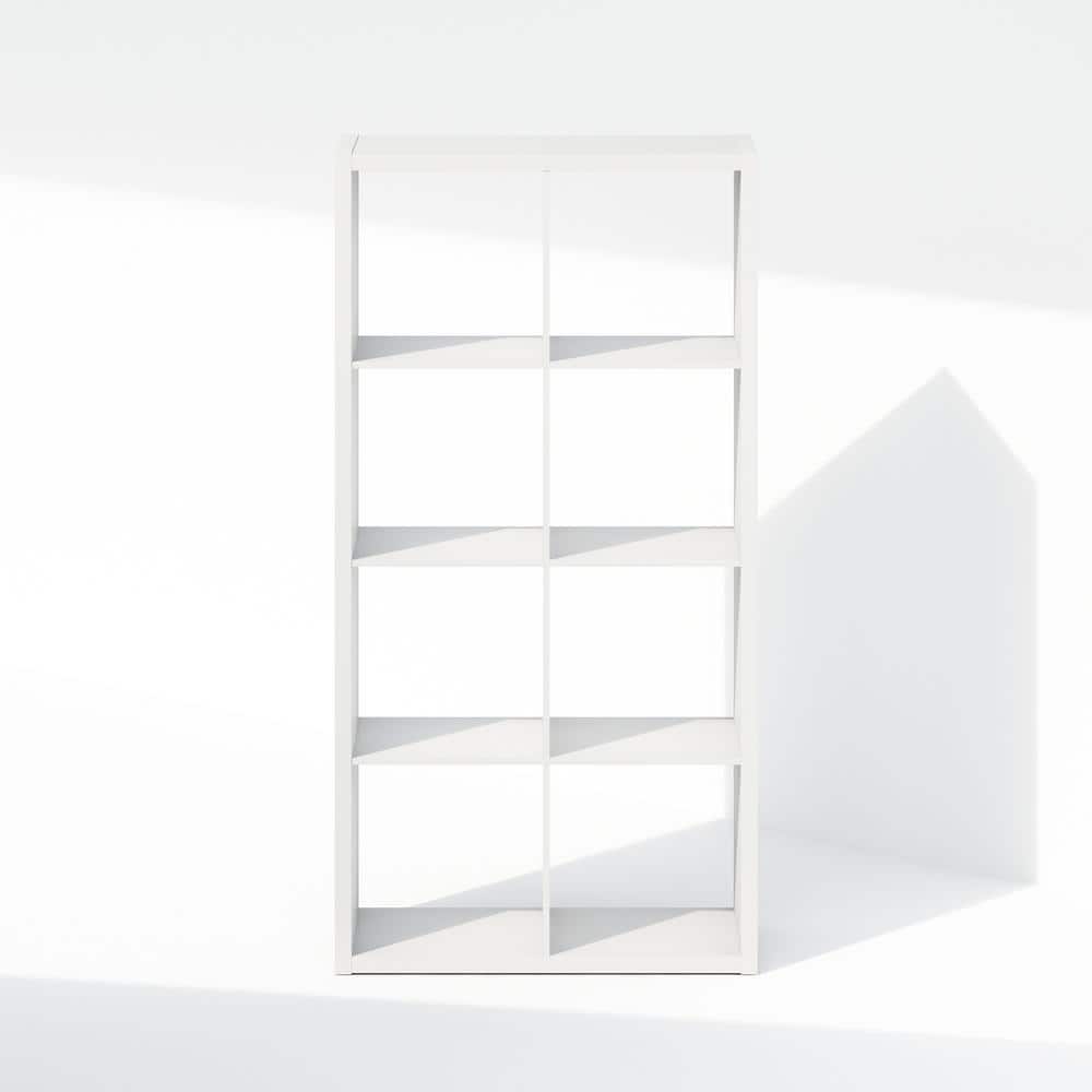 White Wood 8-Cube Vertical Open Back Bookcase
