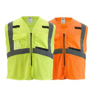 Small/Medium Orange Class 2 Polyester Mesh High Visibility Safety Vest with 9-Pockets