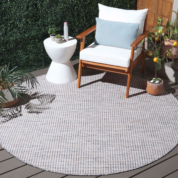 Courtyard Ivory/Beige Gray 7 ft. x 7 ft. Woven Geometric Indoor/Outdoor Round Area Rug
