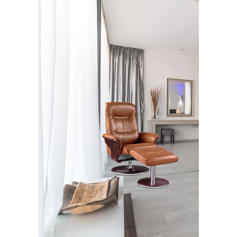 Modern Brown Leather Swivel Recliner with Ottoman