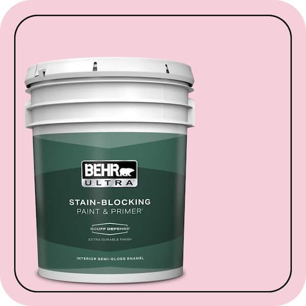 BEHR ULTRA 5 gal. #120C-1 April Blush Extra Durable Semi-Gloss Enamel Interior Paint & Primer