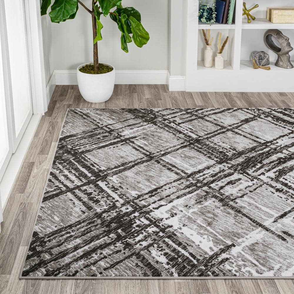 Black and Gray Abstract 8' x 10' Synthetic Area Rug