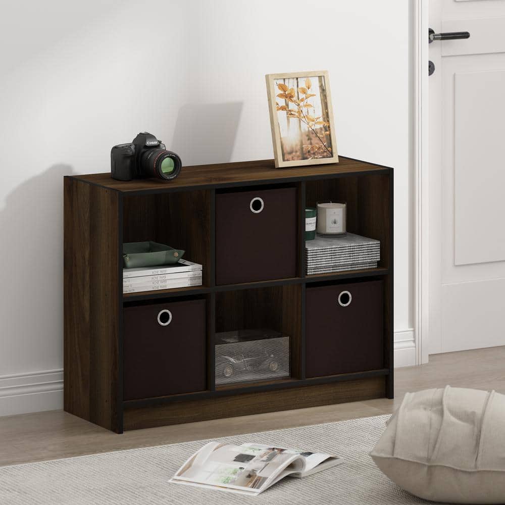 Columbia Walnut & Dark Brown 6-Cube Study Room Organizer with Bins