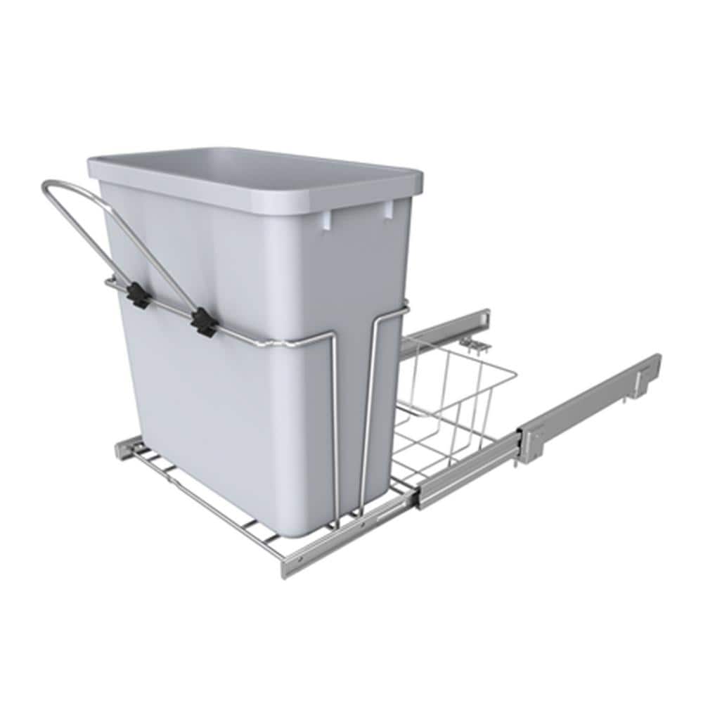 Gray 20 Quart Pull-Out Plastic Kitchen Waste Container with Rear Basket