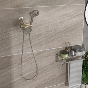 Alano 7-Spray Patterns 4.7 in. Wall Mount Dual Shower Heads with Handheld Shower Faucet in Brushed Nickel
