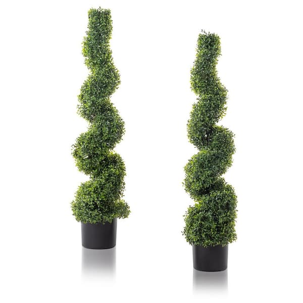 45 in. Green Artificial Boxwood Tree with Containers 2-Piece